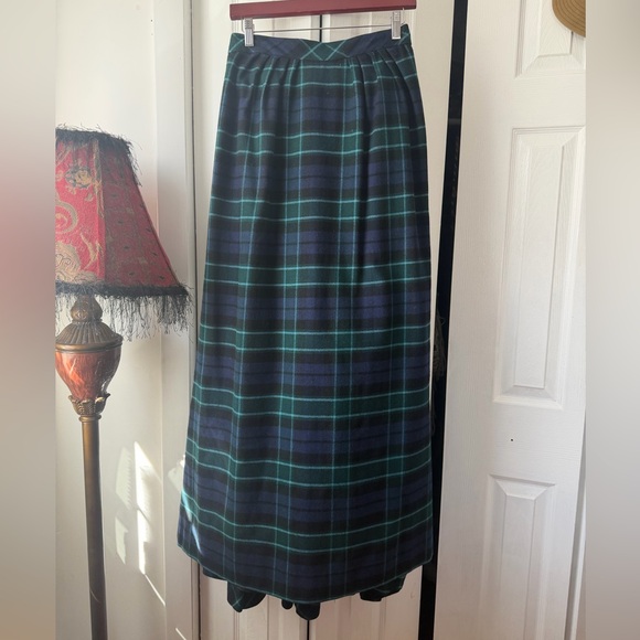 Jean Pierre New York Paris  Green & Navy Pleated Wool Maxi Skirt - Picture 4 of 5